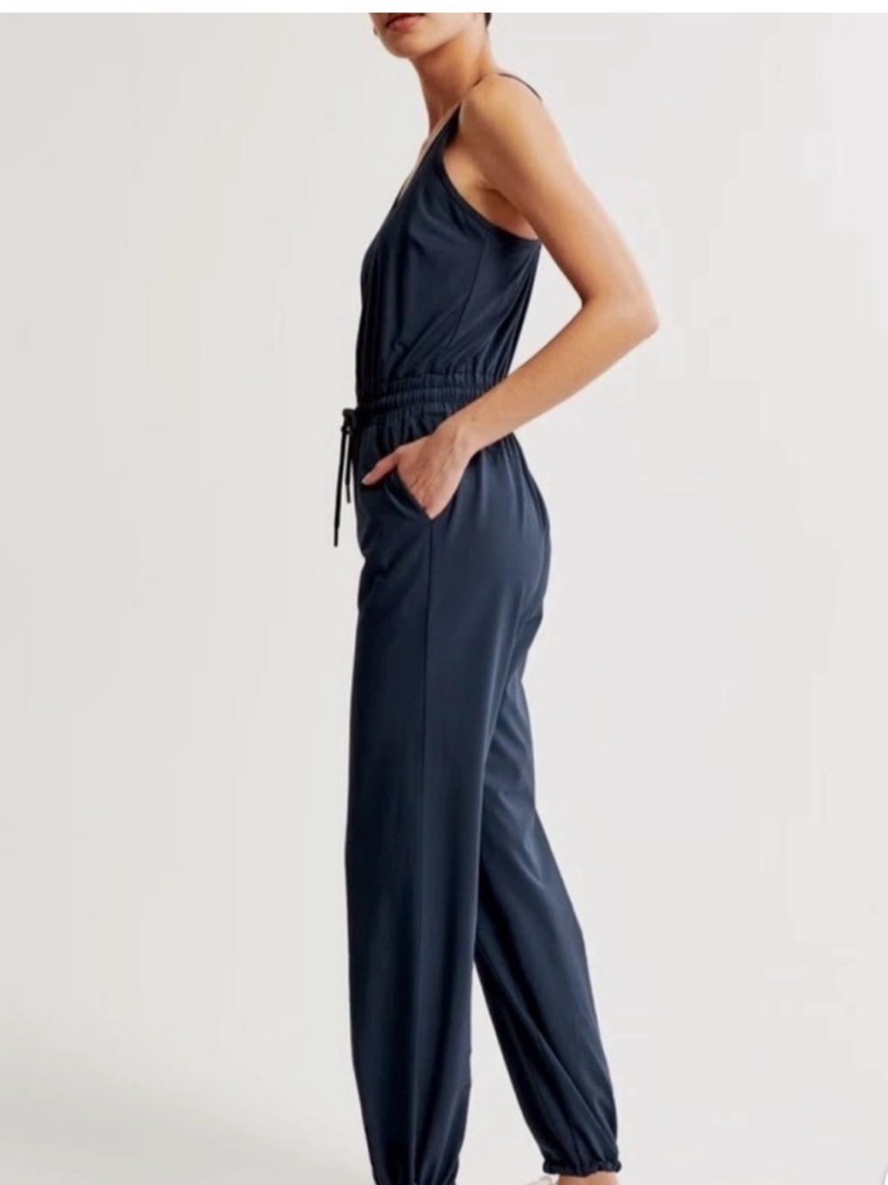 Sleeveless Drawstring Jumpsuit - black